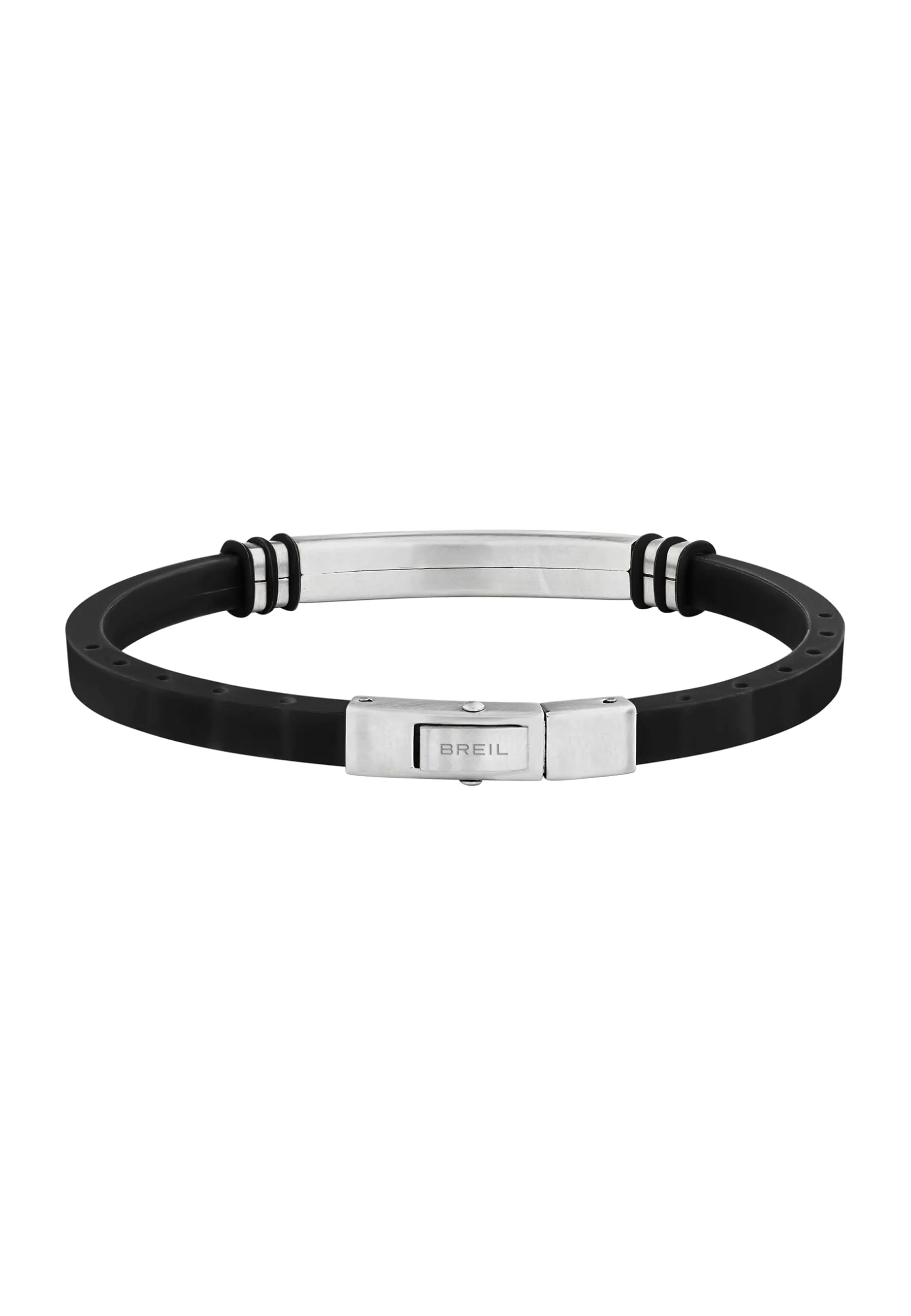 Breil, Collezione Light Cuff, Bracciale da Uomo in Acciaio Satinato e Silicone Nero, Chiusura a Pulsante, Regolabile, Lunghezza 22 cm, Dimensioni Regolabili fino a 17 cm - immagine 2