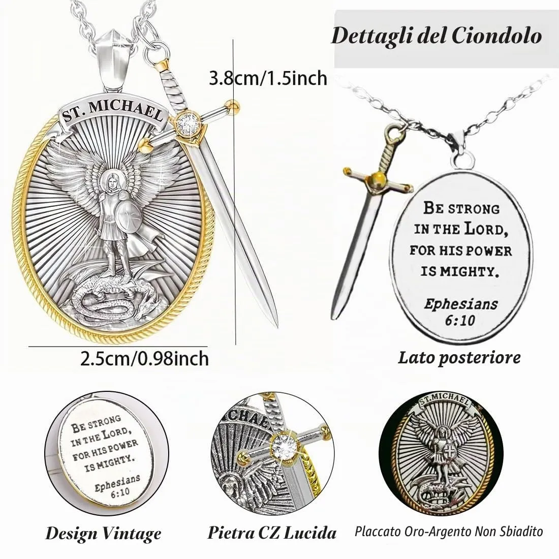 KUMSODE Collana con Ciondolo Scudo Spada per Uomo, Collana San Michele Arcangelo Ciondolo Protezione Angelo Custode Amuleto Regalo Gioielli per Uomo Donna - immagine 2