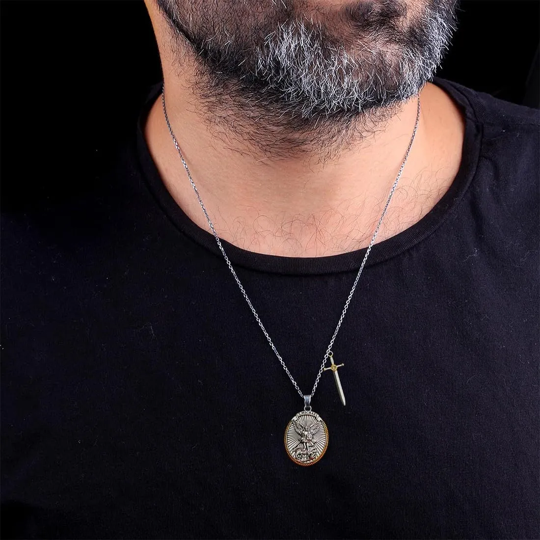KUMSODE Collana con Ciondolo Scudo Spada per Uomo, Collana San Michele Arcangelo Ciondolo Protezione Angelo Custode Amuleto Regalo Gioielli per Uomo Donna - immagine 5