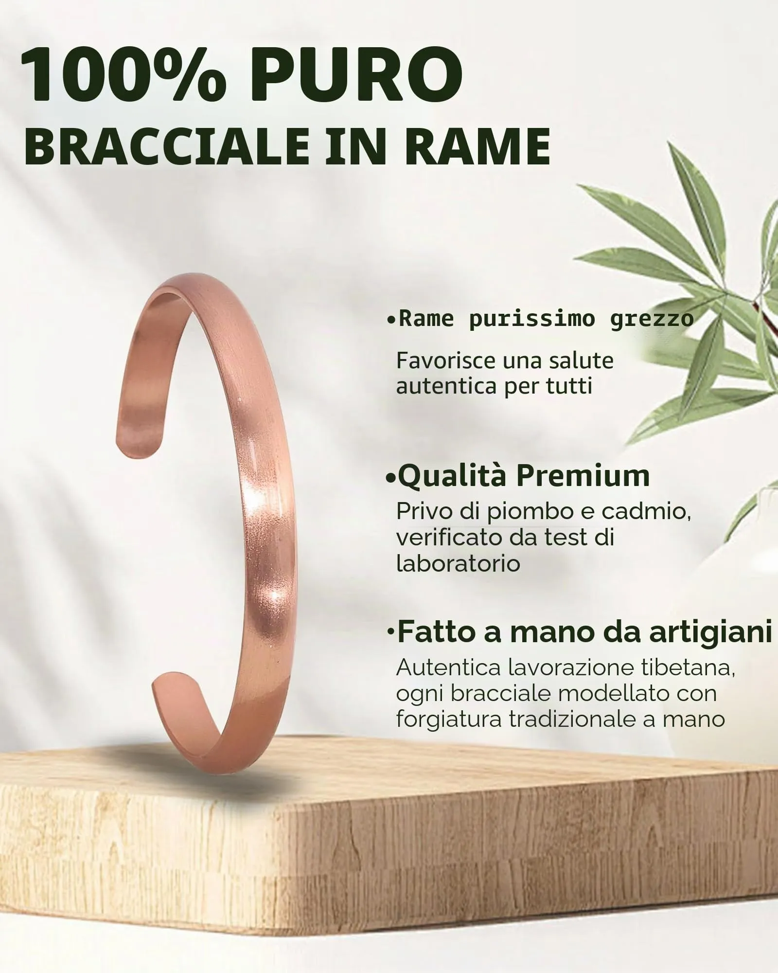 MagEnergy Braccialetto in rame per uomini e donne, 100% puro rame, grezzo, solido e non rivestito, fatto a mano, braccialetto tibetano senza tempo, Medio, Rame, Non pietra preziosa - immagine 2