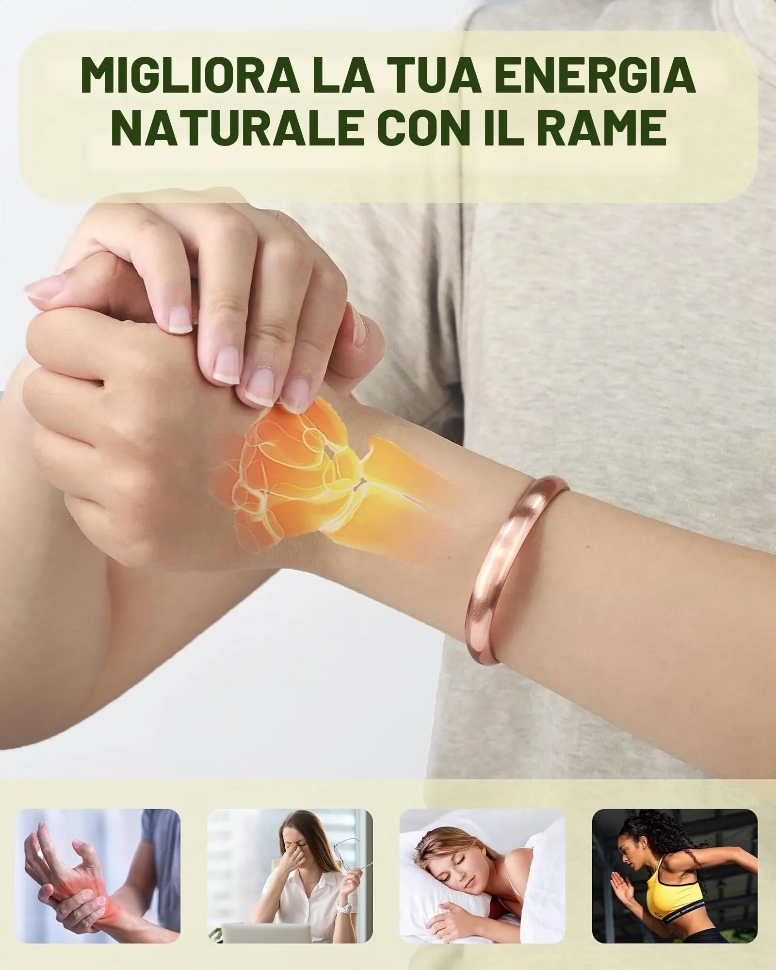 MagEnergy Braccialetto in rame per uomini e donne, 100% puro rame, grezzo, solido e non rivestito, fatto a mano, braccialetto tibetano senza tempo, Medio, Rame, Non pietra preziosa - immagine 3
