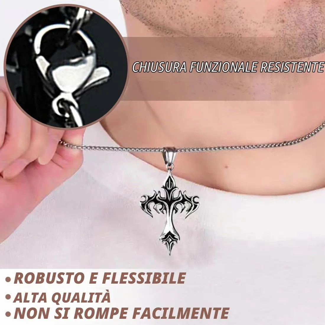 KIRZAX 2 pezzi di uomini croce collana in acciaio inox catena semplice gioielli regalo Moda maschile ciondolo catena d'argento nero collana - immagine 5