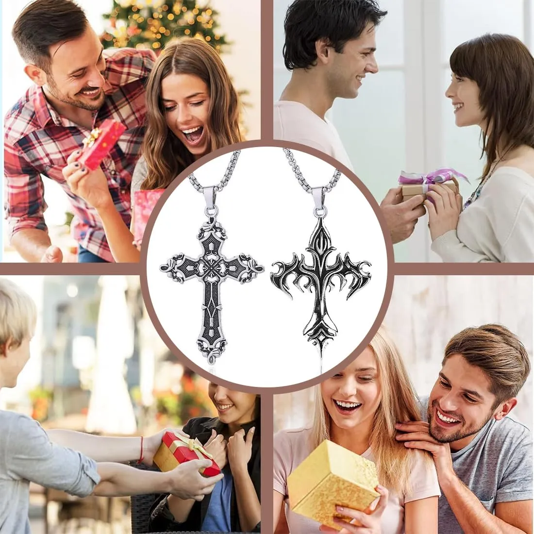 KIRZAX 2 pezzi di uomini croce collana in acciaio inox catena semplice gioielli regalo Moda maschile ciondolo catena d'argento nero collana - immagine 6