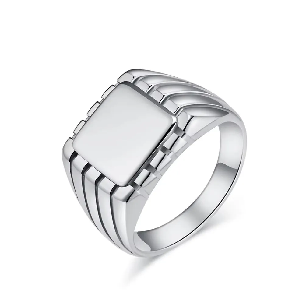 Cadoline Anello con sigillo da uomo in acciaio inossidabile con motivo 15 mm, argento, taglia 9 - immagine 1