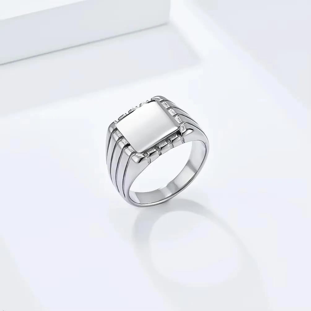 Cadoline Anello con sigillo da uomo in acciaio inossidabile con motivo 15 mm, argento, taglia 8 - immagine 3