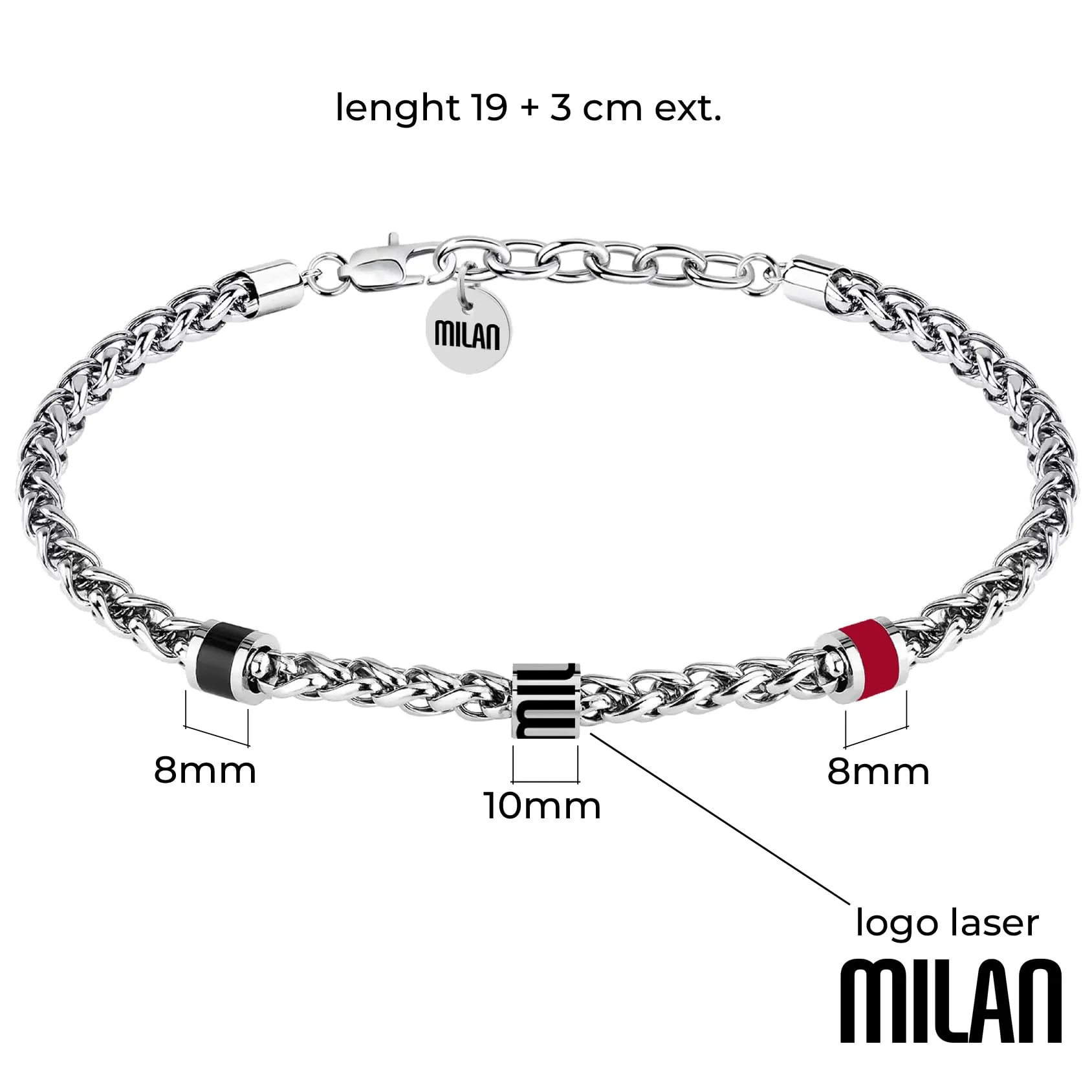 Clondo Bracciale Uomo Donna Milan in Acciaio – Collezione Ufficiale Calcio – Accessorio Elegante e Sportivo con Logo – Idea Regalo per Tifosi – Vari Modelli Disponibili (Chain Logo Minimal) - immagine 3