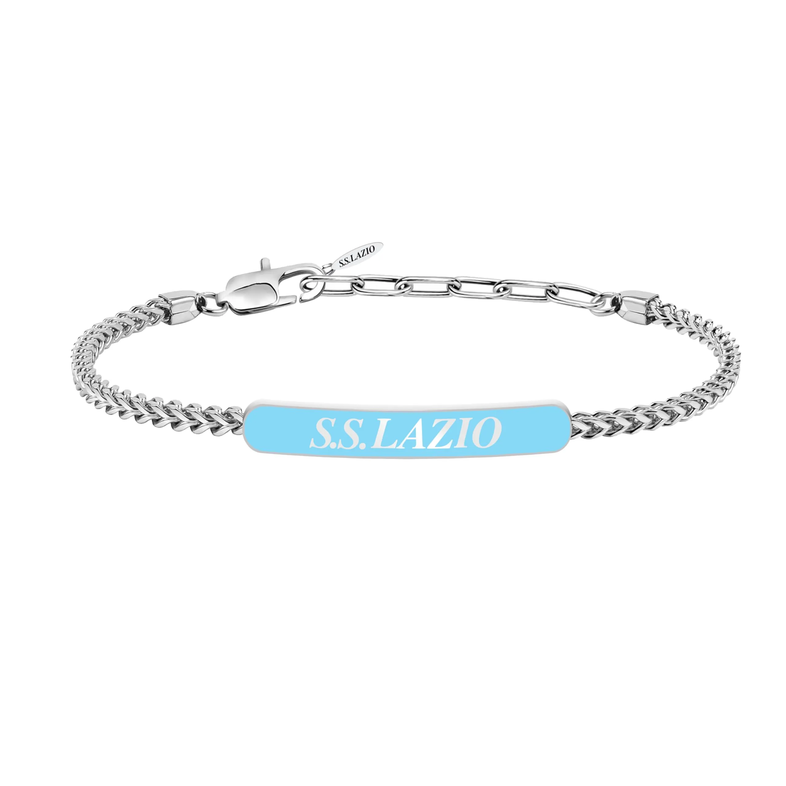 Clondo Bracciale Uomo Donna Lazio in Acciaio – Collezione Ufficiale Calcio – Accessorio Elegante e Sportivo con Logo – Idea Regalo per Tifosi – Vari Modelli Disponibili (Sky Blue Plate Lazio) - immagine 1