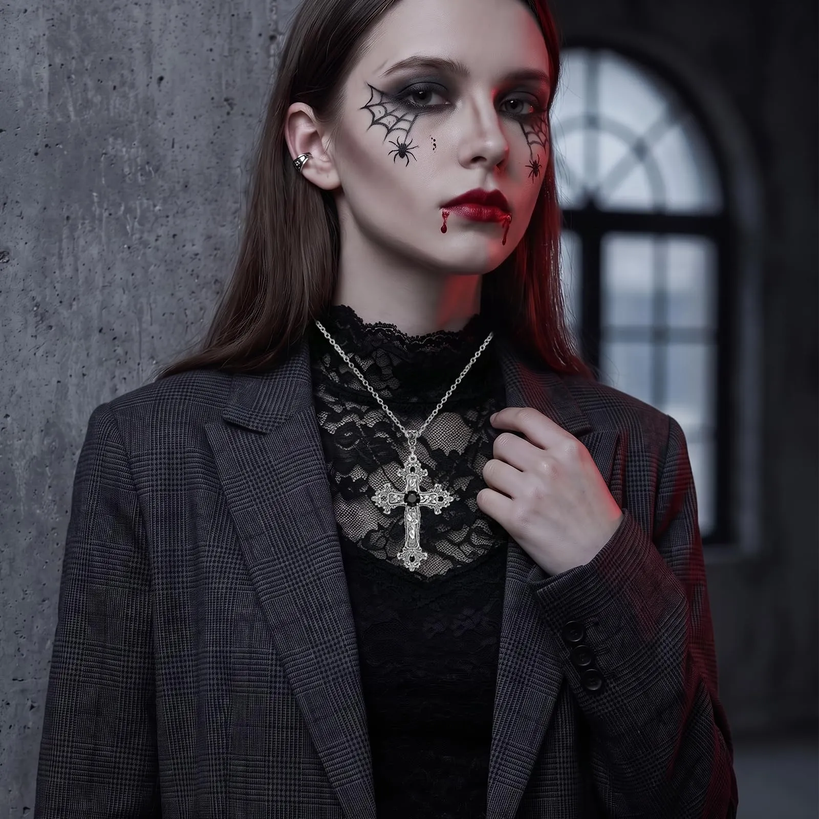 CATASTRBT Croce Collana, Gotica Collana-Croce, Vintage Collane con Croces Per Halloween Carnevale Cosplay Festa - immagine 5