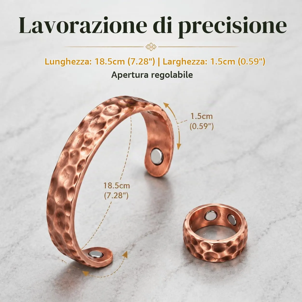 CBMZHF Bracciale in rame massiccio 100% puro | Bracciale regolabile in rame per uomo e donna | Bracciale in rame puro | Bracciale magnetico in rame | Regalo per innamorati, padre, compleanno - immagine 2