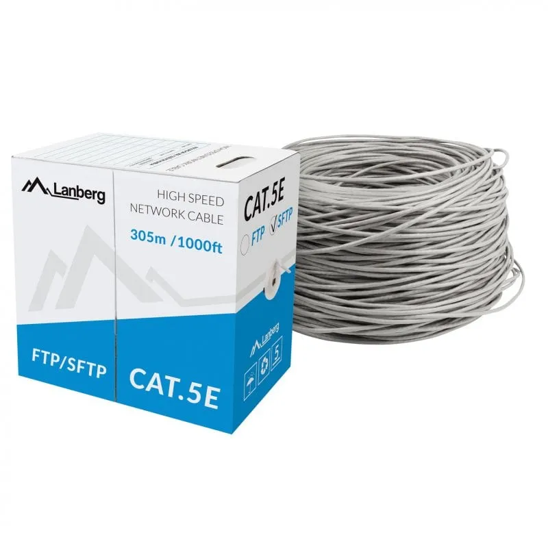 Cavo di rete Lanberg Coil RJ45 Cat.5E FTP rigido CU 305m Grigio - immagine 1