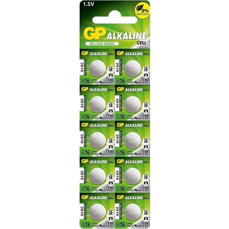 GP Confezione da 10 batterie alcaline a bottone LR44 A76 - immagine 1