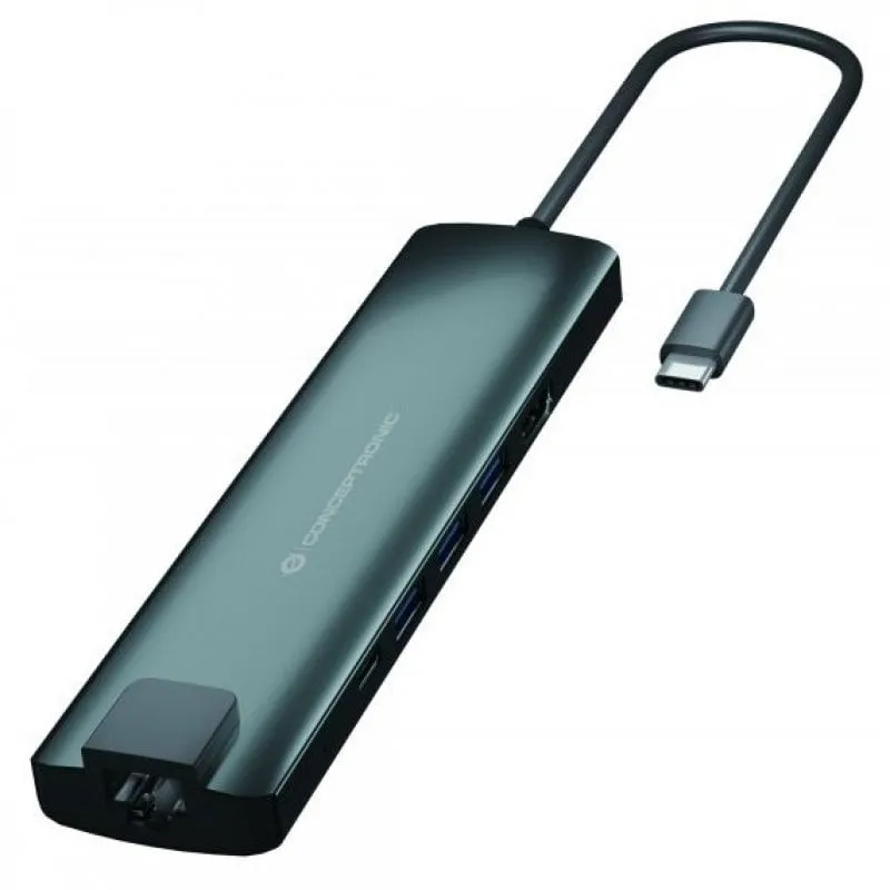 Conceptronic DONN06G Adattatore Hub 9 in 1 da USB-C a HDMI/USB-C PD/dati USB-C/USB 3.0/SD/TF/RJ45 - immagine 1