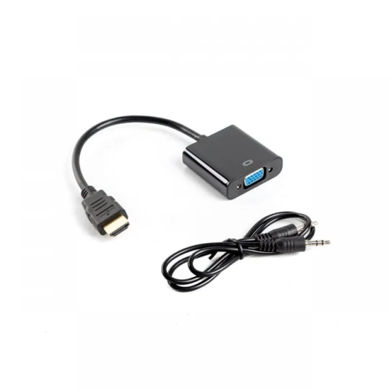 Adattatore Lanberg da HDMI a VGA + cavo MiniJack 3,5 mm maschio/femmina 20 cm nero - immagine 1