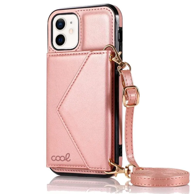Custodia con ciondolo a portafoglio rosa freddo per iPhone 12 Mini - immagine 1