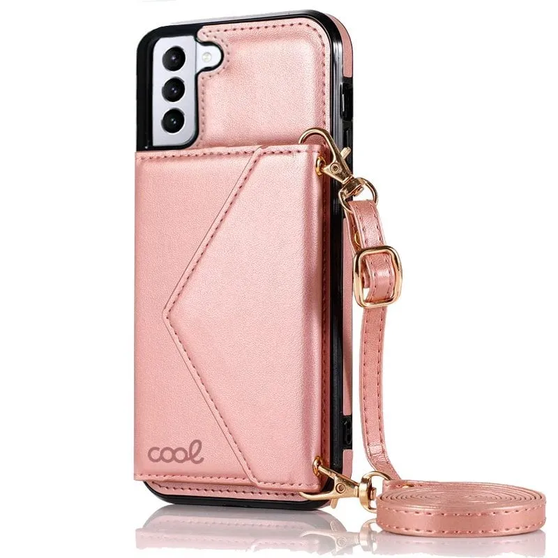 Custodia con ciondolo a portafoglio rosa freddo per Samsung Galaxy S21 Plus - immagine 1
