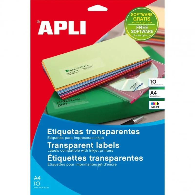 Apli 10967 Etichette Adesive 63,5x38,1mm 210 Unità Trasparenti - immagine 1