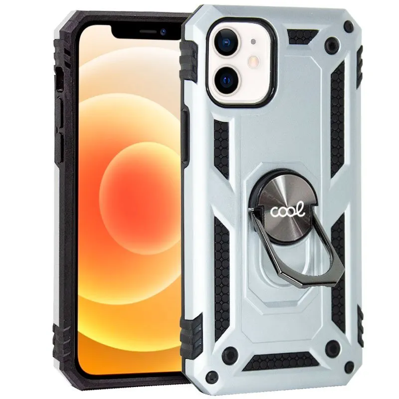 Raffinata custodia rigida color argento con anello per iPhone 12 Mini - immagine 1