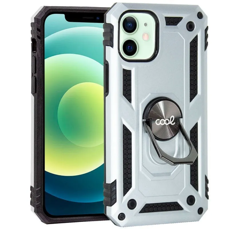 Raffinata custodia rigida color argento con anello per iPhone 12/12 Pro - immagine 1