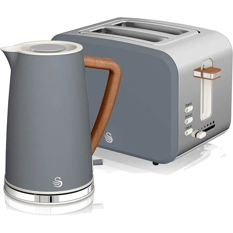 Set colazione Swan Nordic con tostapane 2 fessure larghe 900 W, 6 livelli e bollitore 1,7 l, grigio - immagine 1