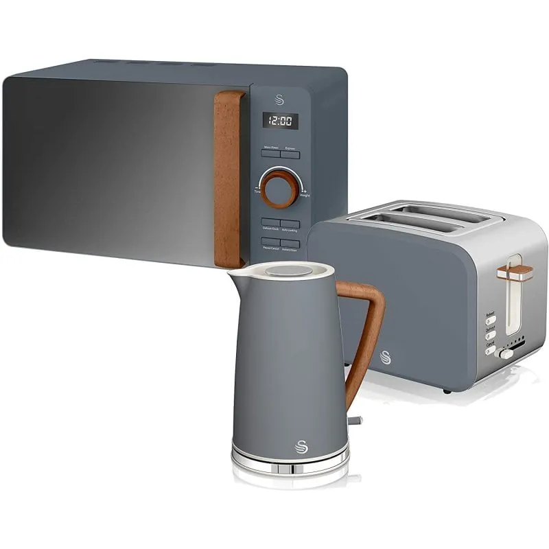 Set Colazione Swan Nordic Microonde 20L + Bollitore + Tostapane 2 Fette Grigio - immagine 1