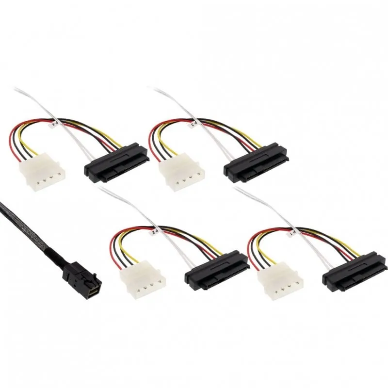 InLine Cavo Mini SAS, SFF-8643 a 4x SFF-8482 + alimentazione, 1m - immagine 1