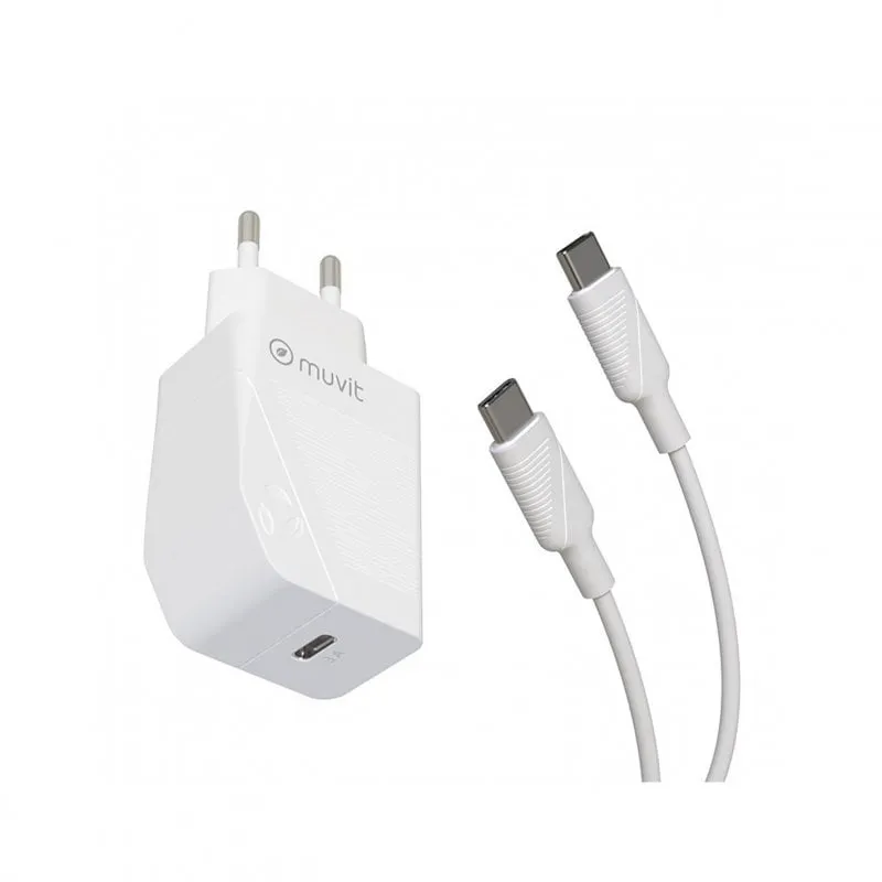 Muvit Pack Caricatore USB-C + Cavo USB-C 20W 1m Bianco - immagine 1