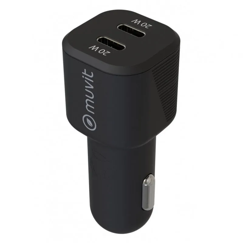 Caricabatterie da auto Muvit 2x USB-C PD 20W Nero - immagine 1