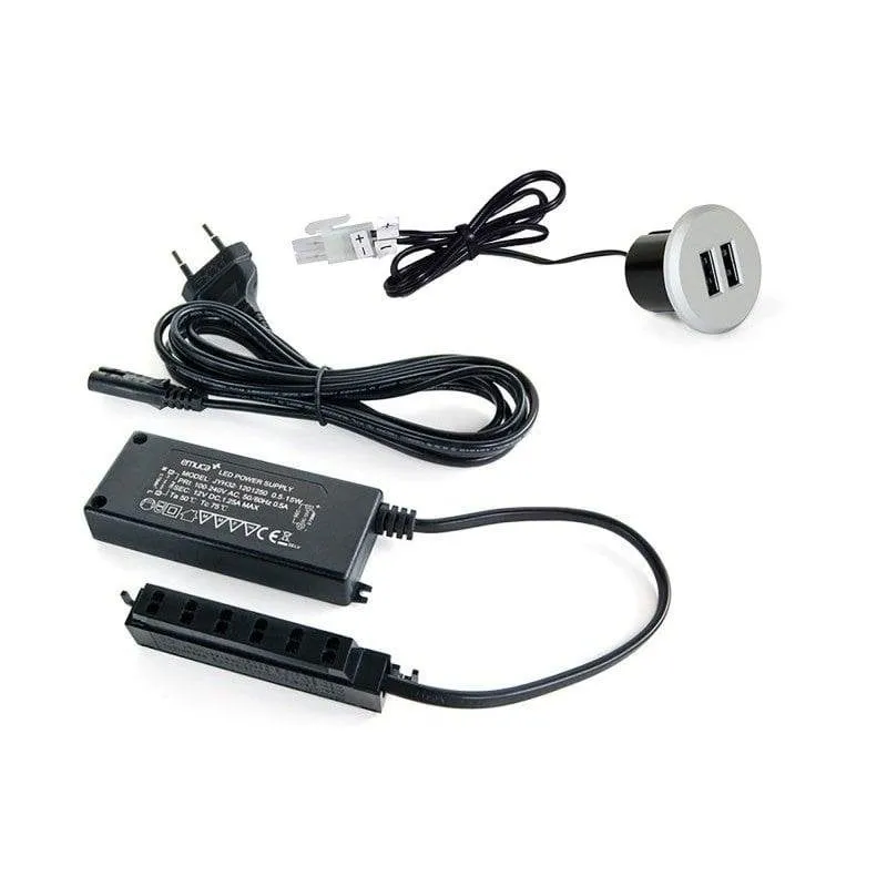 Multipresa Emuca presa da incasso rotonda 2 USB-A protezione grigio metalizzato - immagine 1