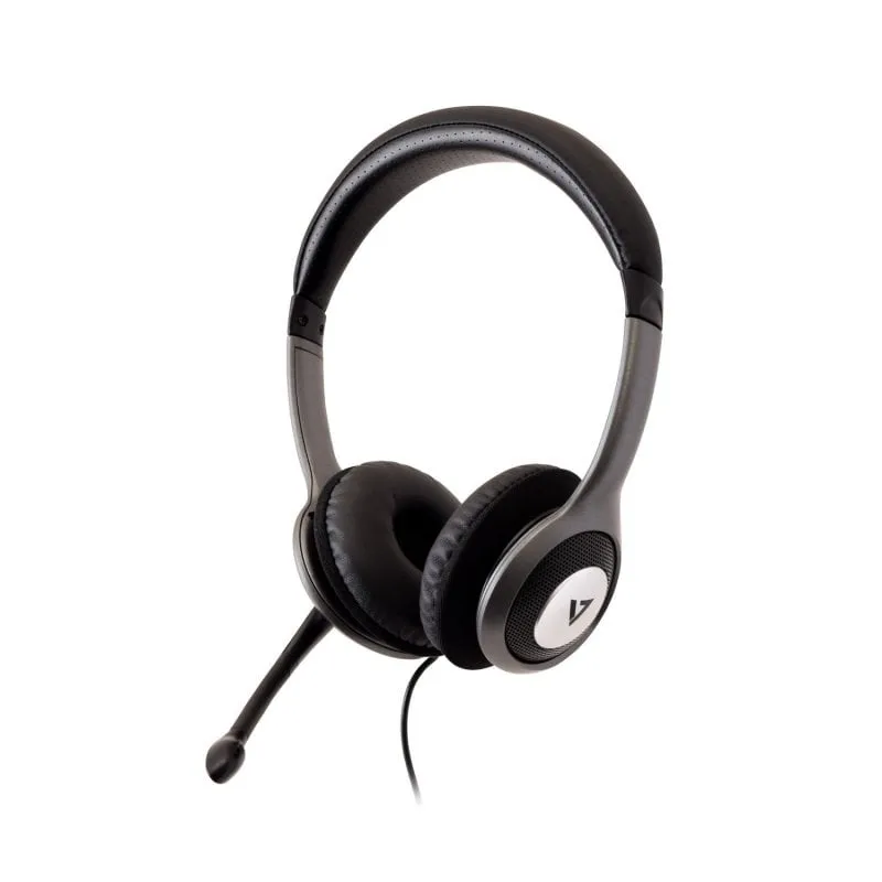 V7 HU521-2EP cuffia e auricolare Cablato A Padiglione Ufficio Nero, Argento - immagine 1