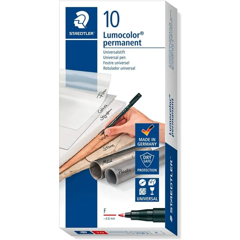 Staedtler Lumocolor 318-2 Scatola da 10 pennarelli indelebili 0,6 mm Rosso - immagine 1