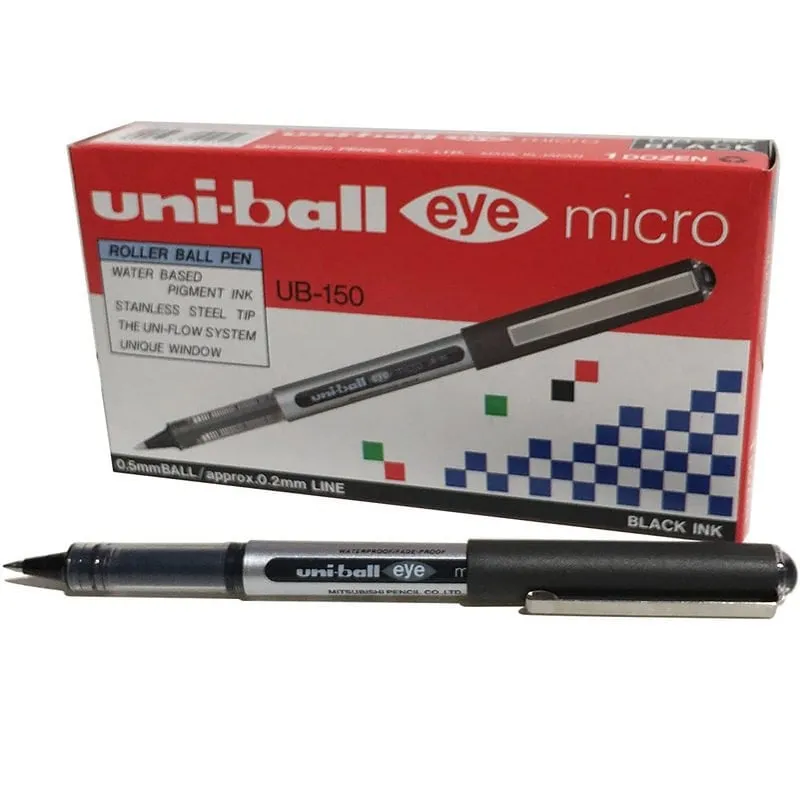 Uni-Ball Eye Micro UB-150 Confezione da 12 penne a inchiostro pigmentato nero - immagine 1