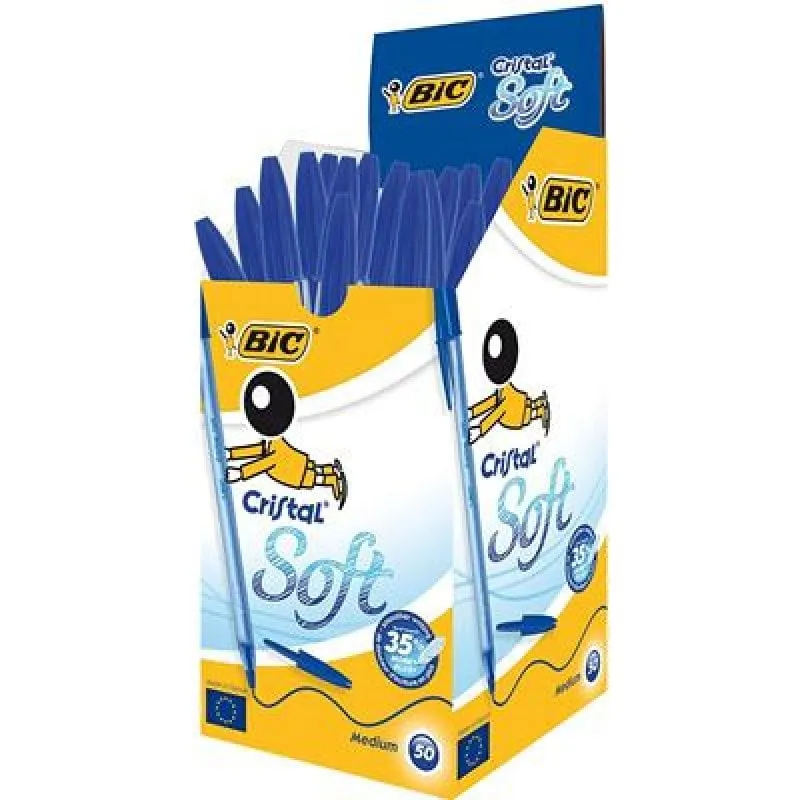 Confezione morbida Bic Cristal da 50 penne a inchiostro blu a olio - immagine 1