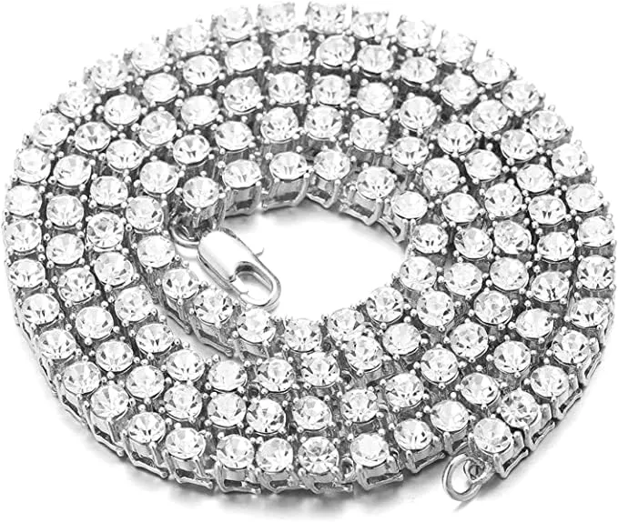 HALUKAKAH Catena in Oro Iced out,5.5MM Catena da Tennis da Uomo Platino Placcato in Oro Bianco Collana Girocollo 60cm,Diamanti da Laboratorio Set a Mano,Regalo per Lui - immagine 1