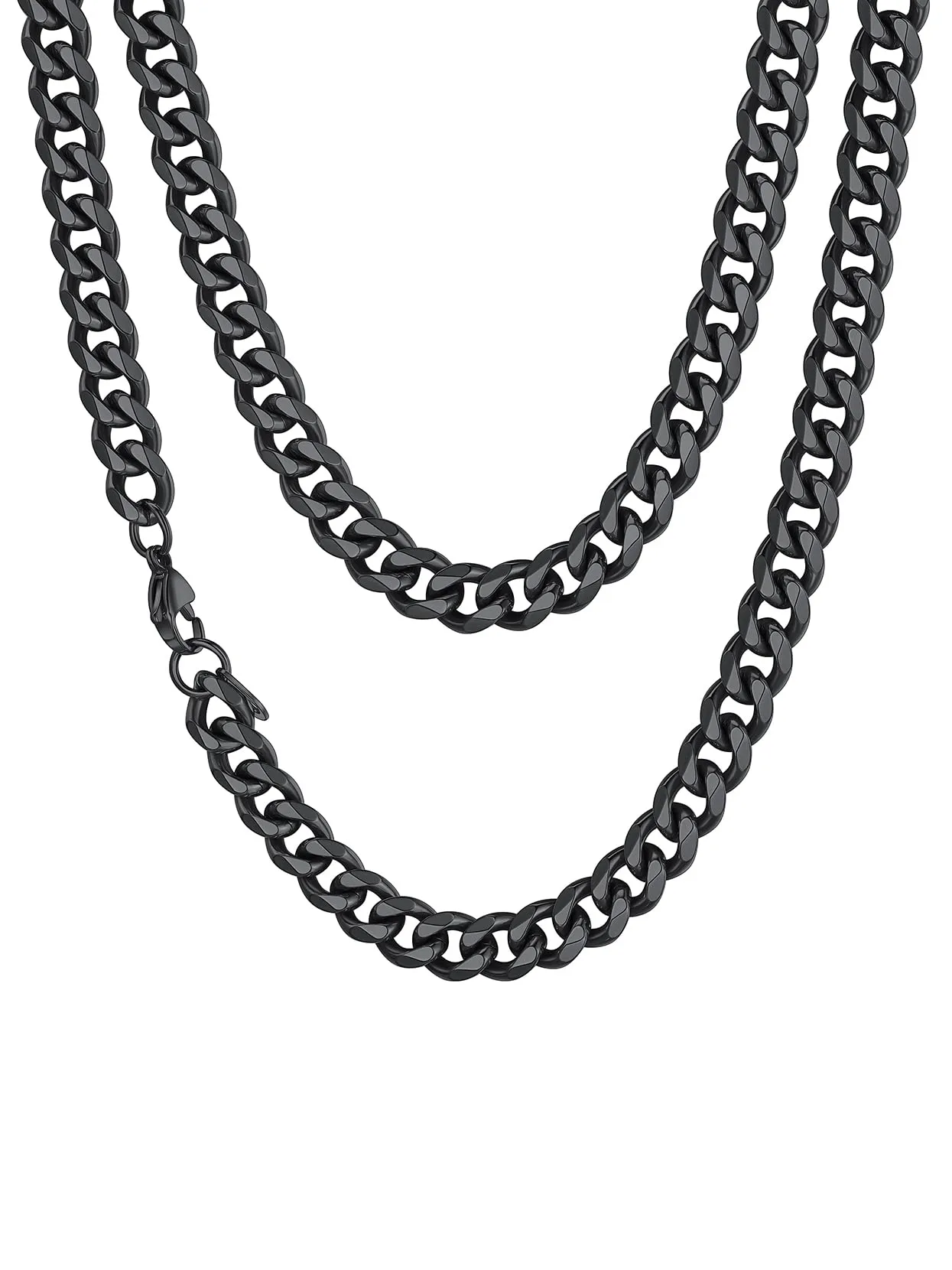 Collana a maglie a catena cubana, catena a cordolo con bordi curvi larghi 9MM, chiusura a moschettone, lunghezza 76 cm (30 "), collana unisex con gioielli in acciaio inossidabile placcato nero - immagine 1