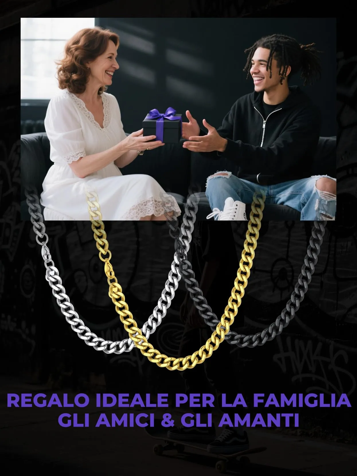 Richsteel Collana a Maglie a Catena Cubana Larghezza 3MM/6MM/9MM/12MM Lunghezza 18"/22"/26"/28"/30" Collana Unisex con Catena di Cordoli per Gioielli Placcata Oro/Nero/Acciaio Inossidabile - immagine 5