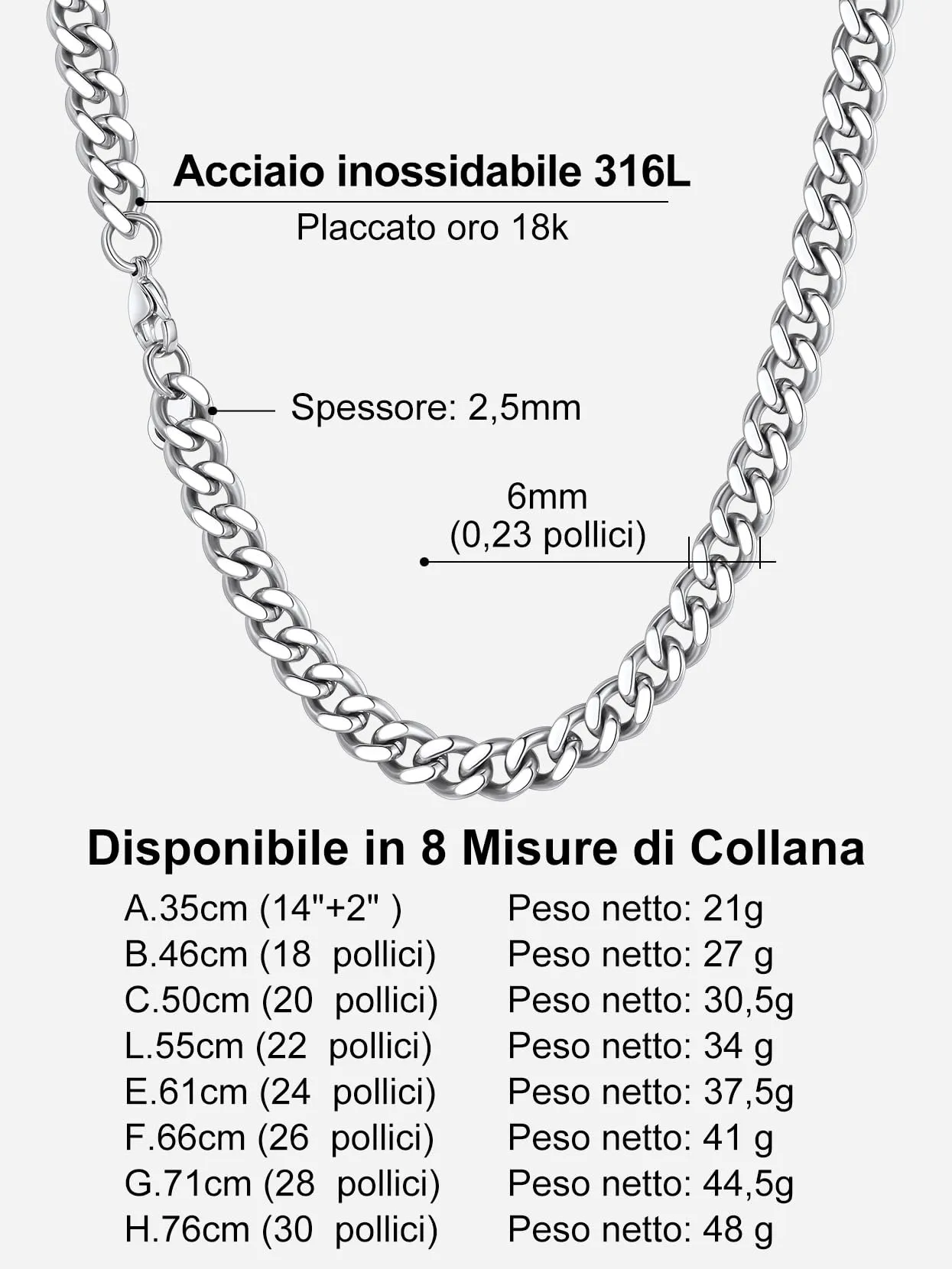 Richsteel Collana a Maglie a Catena Cubana Larghezza 3MM/6MM/9MM/12MM Lunghezza 18"/22"/26"/28"/30" Collana Unisex con Catena di Cordoli per Gioielli Placcata Oro/Nero/Acciaio Inossidabile - immagine 6