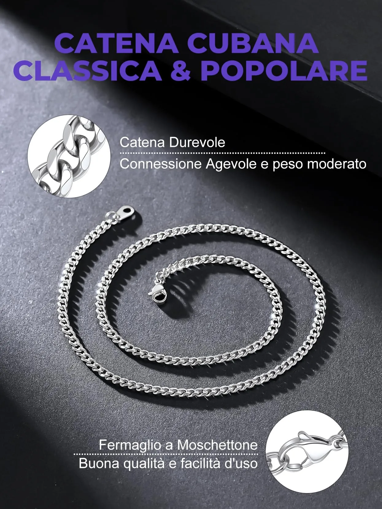 Richsteel Collana a Maglie a Catena Cubana Larghezza 3MM/6MM/9MM/12MM Lunghezza 18"/22"/26"/28"/30" Collana Unisex con Catena di Cordoli per Gioielli Placcata Oro/Nero/Acciaio Inossidabile - immagine 3