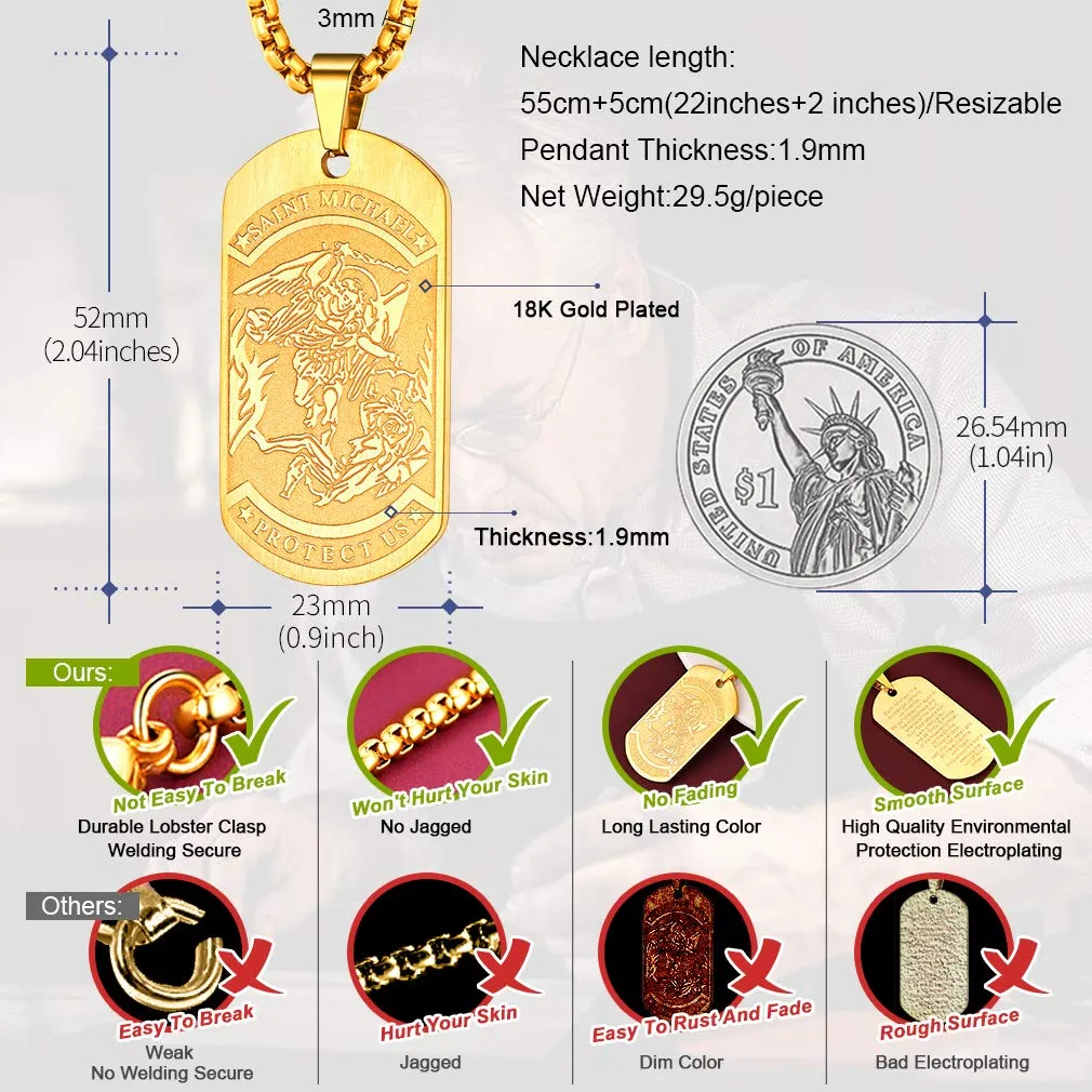 FaithHeart San Michele Santo Medaglia Collana San Micheal in Acciaio Inossidabile/Oro Placcato/Nero con Catena 55+5 cm Gioielli Religiosi Amuleto per Uomo Donna (Confezione Regalo) - immagine 6