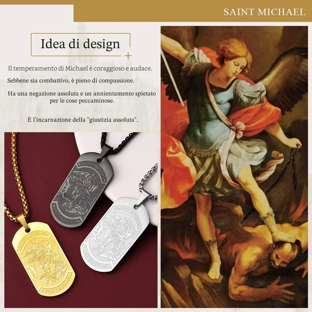 FaithHeart Collana San Michele Arcangelo Ciondolo Placca Uomo Personalizzato Acciaio Inox 316L Talismano Protezione Gioielli Religiosi Cristiani Amuleto Famiglia, 55, Metallo, Nessuna pietra preziosa - immagine 5