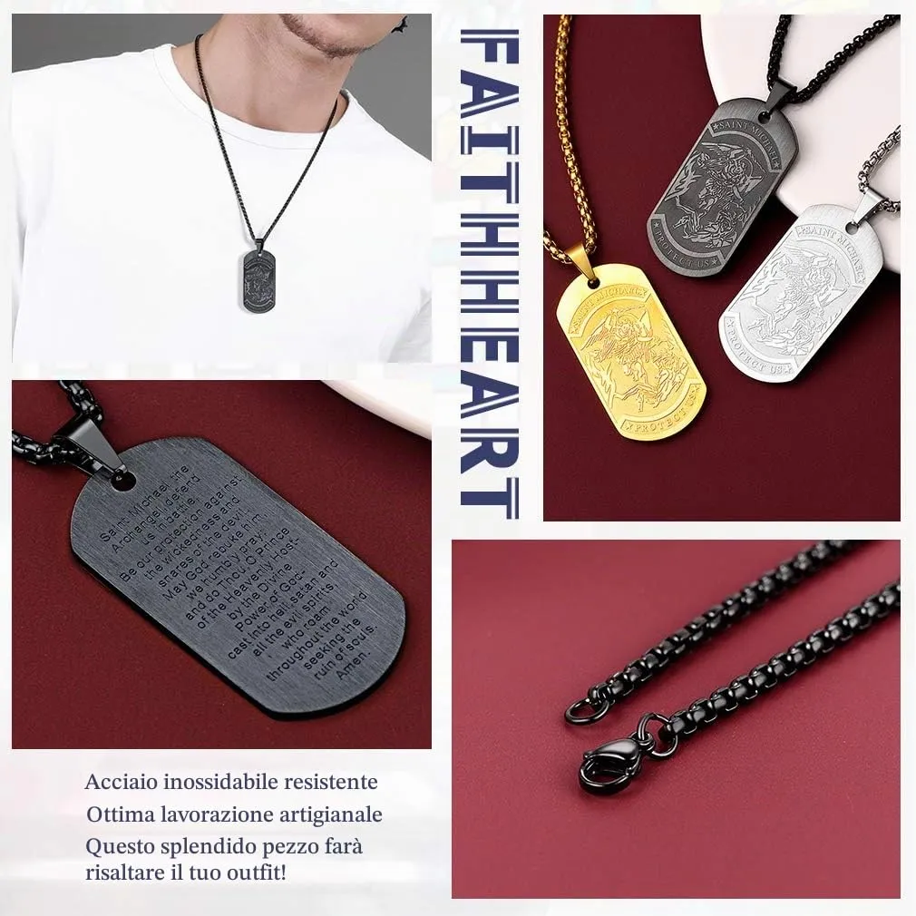 FaithHeart Collana San Michele Arcangelo Ciondolo Placca Uomo Personalizzato Acciaio Inox 316L Talismano Protezione Gioielli Religiosi Cristiani Amuleto Famiglia, 55, Metallo, Nessuna pietra preziosa - immagine 6