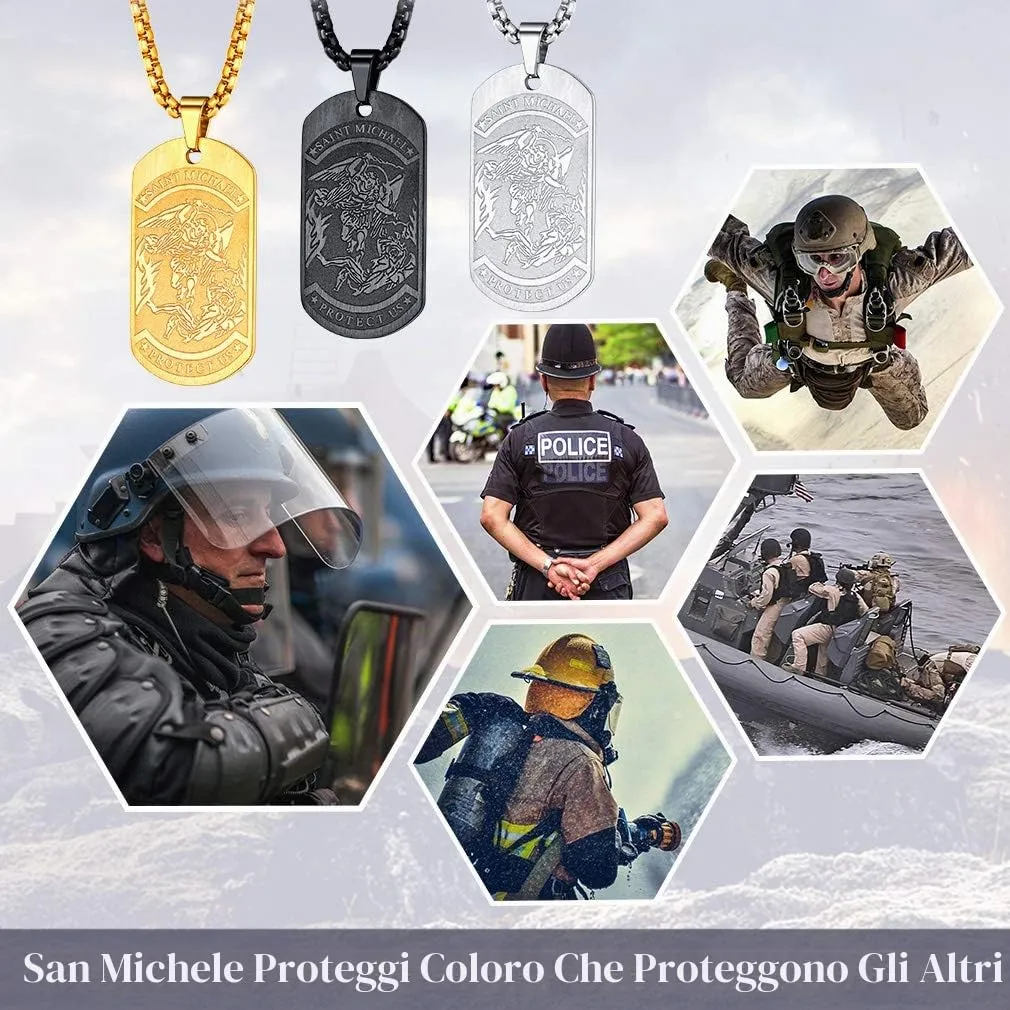 FaithHeart Collana San Michele Arcangelo Ciondolo Placca Uomo Personalizzato Acciaio Inox 316L Talismano Protezione Gioielli Religiosi Cristiani Amuleto Famiglia, 55, Metallo, Nessuna pietra preziosa - immagine 3