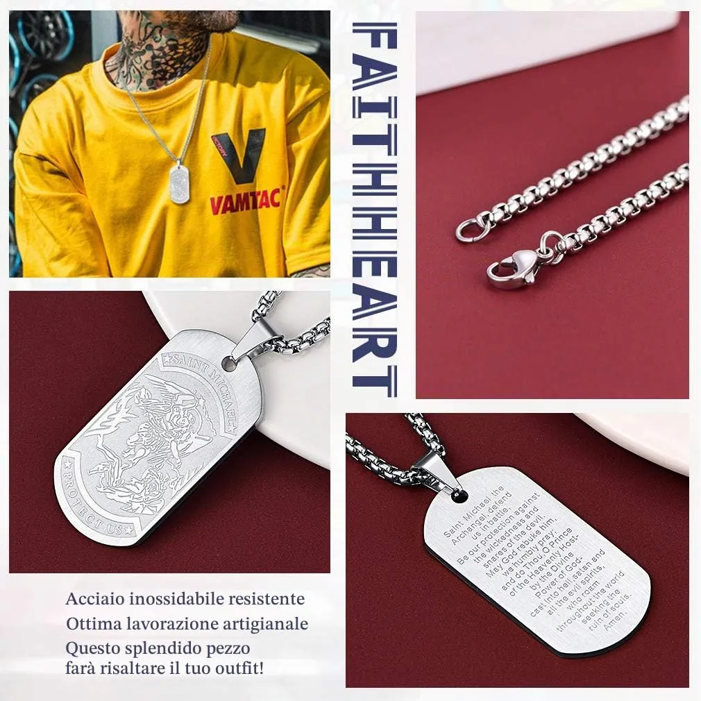 FaithHeart Collana San Michele Arcangelo Ciondolo Placca Uomo Personalizzato Acciaio Inox 316L Talismano Protezione Gioielli Religiosi Cristiani Amuleto Famiglia, 55, Metallo, Nessuna pietra preziosa - immagine 4