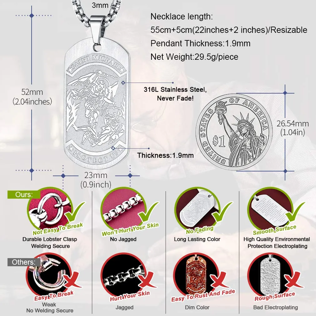 FaithHeart Collana San Michele Arcangelo Ciondolo Placca Uomo Personalizzato Acciaio Inox 316L Talismano Protezione Gioielli Religiosi Cristiani Amuleto Famiglia, 55, Metallo, Nessuna pietra preziosa - immagine 6