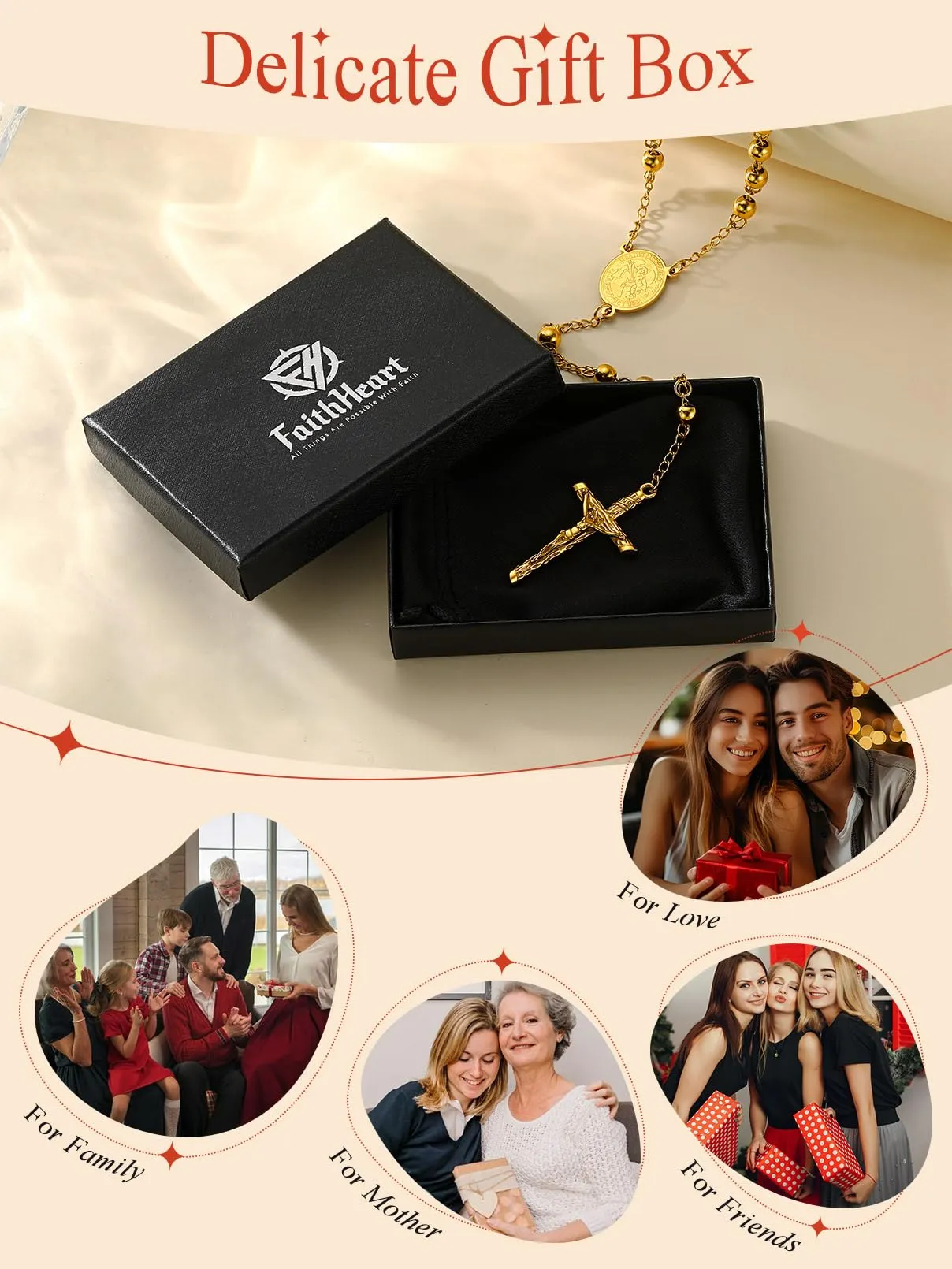 FaithHeart Collana Rosario Cristiano Medagila San Michele Argento Nero Oro Catena Lunga di Perline Preghiera 66+16 CM Collana Amuleto Gioielli Religiosi Regalo Compleanno - immagine 8