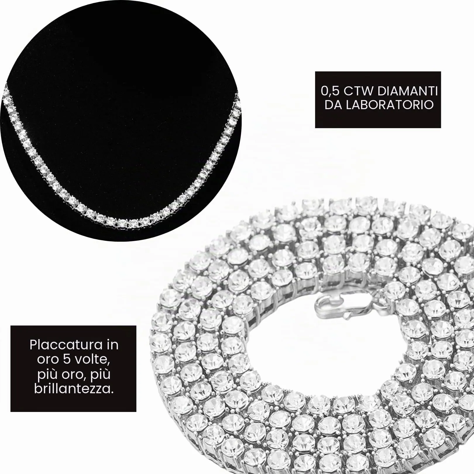 HALUKAKAH Catena in Oro Iced out,5.5MM Catena da Tennis da Uomo Platino Placcato in Oro Bianco Collana Girocollo 90cm,Diamanti da Laboratorio Set a Mano,Regalo per Lui - immagine 6