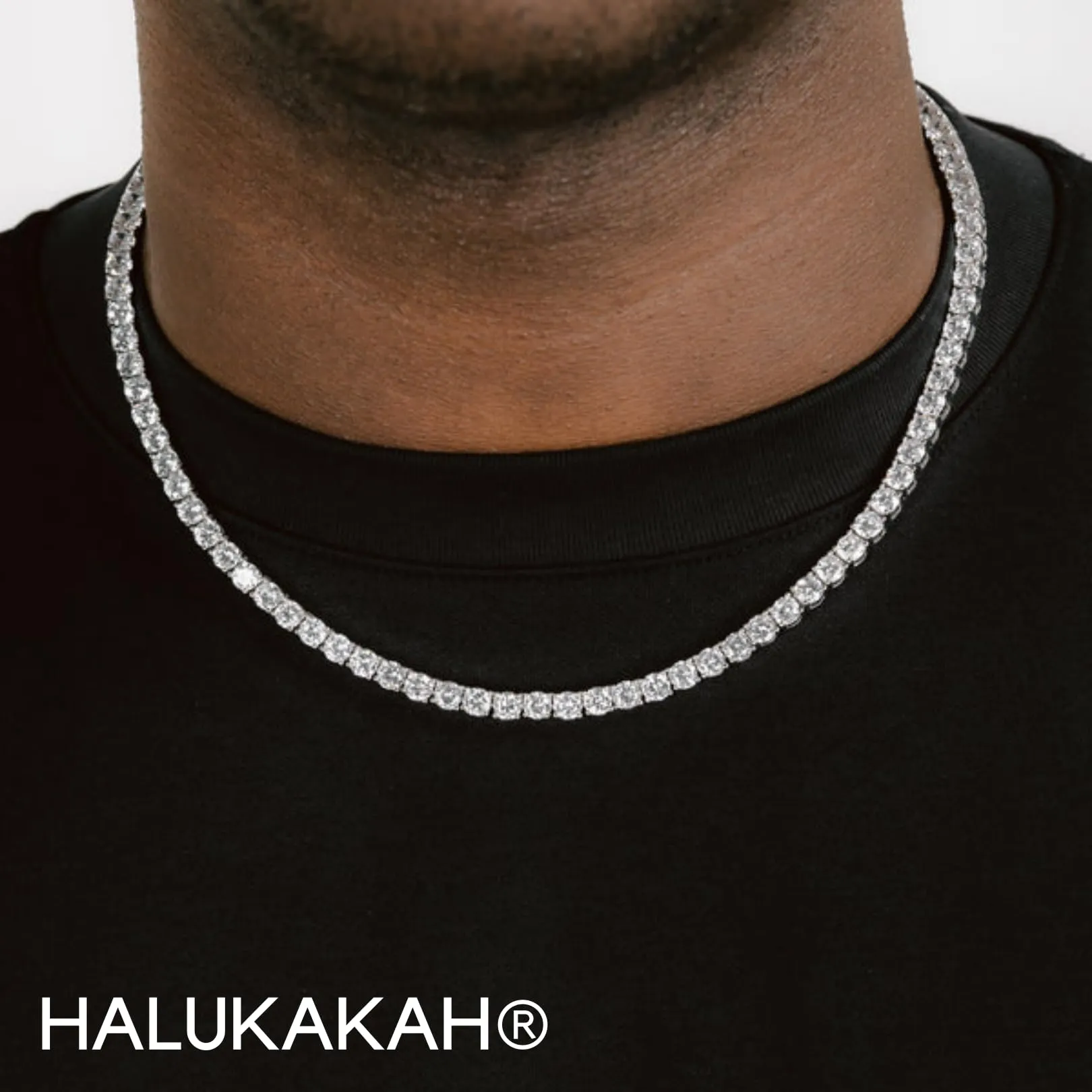 HALUKAKAH Catena in Oro Iced out,5.5MM Catena da Tennis da Uomo Platino Placcato in Oro Bianco Collana Girocollo 55cm,Diamanti da Laboratorio Set a Mano,Regalo per Lui - immagine 4