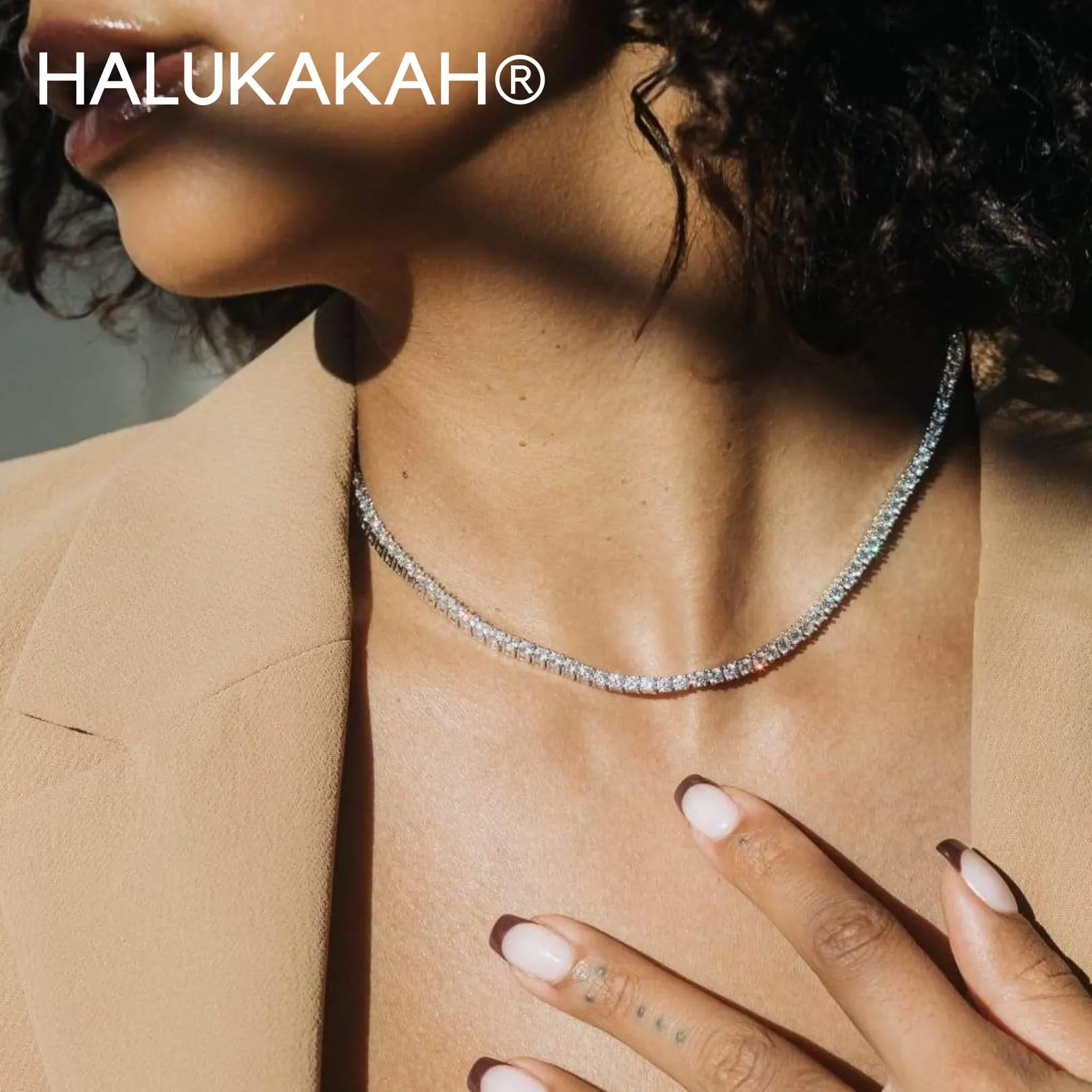 HALUKAKAH Catena in Oro Iced out,5.5MM Catena da Tennis da Uomo Platino Placcato in Oro Bianco Collana Girocollo 55cm,Diamanti da Laboratorio Set a Mano,Regalo per Lui - immagine 7
