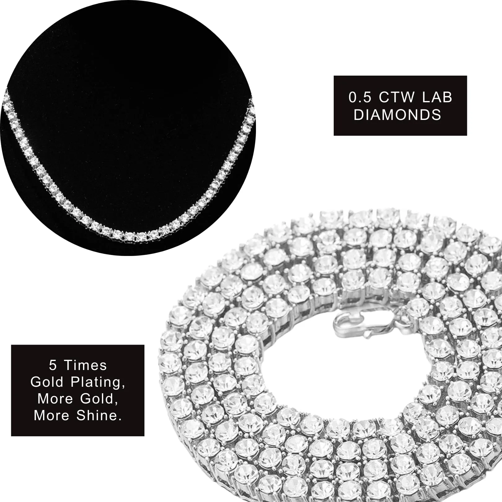 HALUKAKAH Catena in Oro Iced out,5.5MM Catena da Tennis da Uomo Platino Placcato in Oro Bianco Collana Girocollo 45cm,Diamanti da Laboratorio Set a Mano,Regalo per Lui - immagine 6