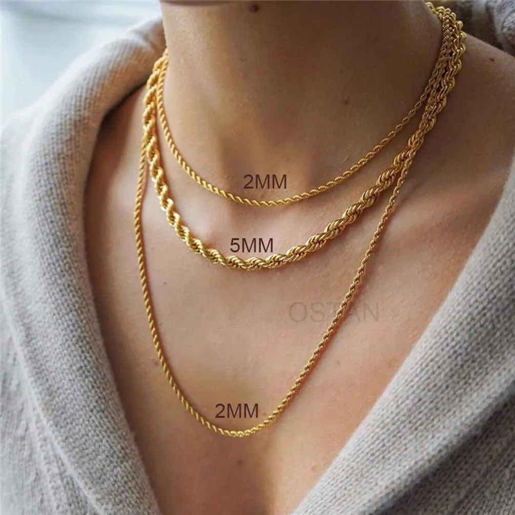 2.0 MM 3 MM 4 MM 5 MM Collana con corda intrecciata Collana con catena in acciaio inossidabile Uomo Donna Gioielli - immagine 4