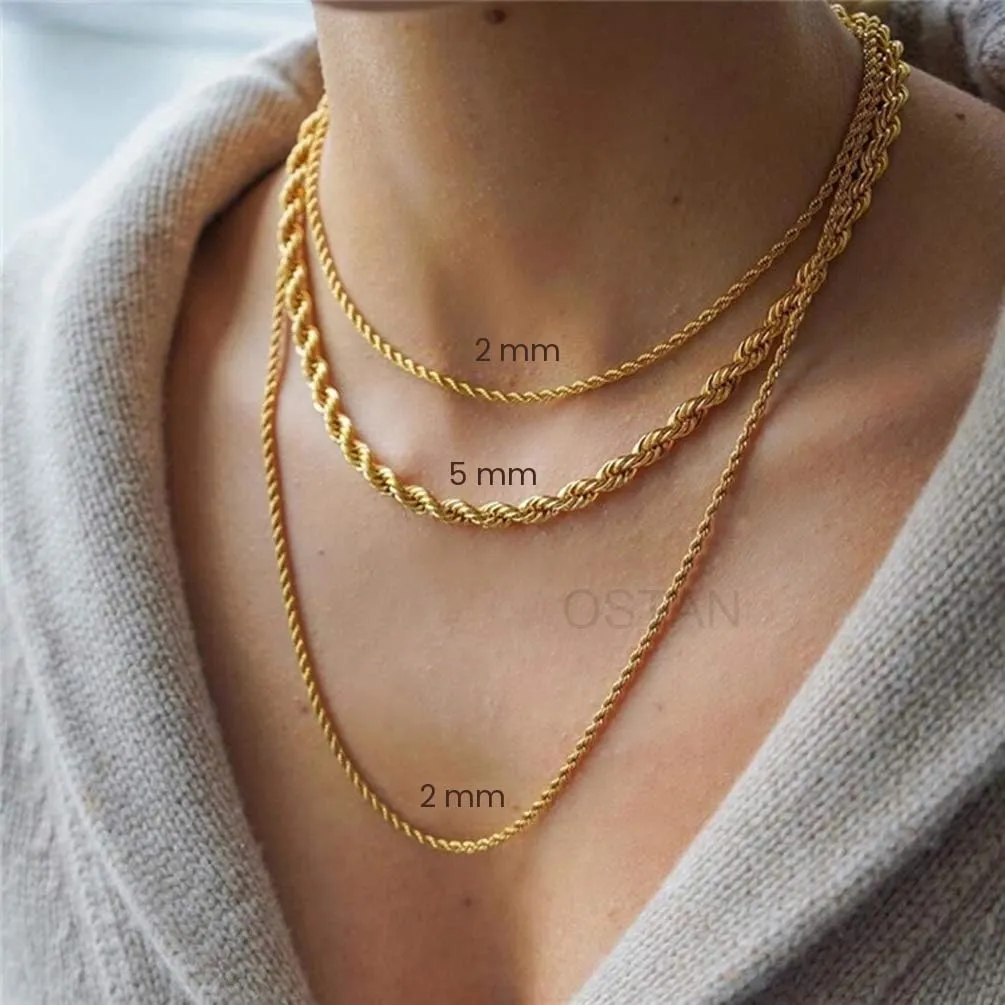 OSTAN 2.0 MM 3 MM 4 MM 5 MM Collana con corda intrecciata Collana con catena in acciaio inossidabile Uomo Donna Gioielli - immagine 4